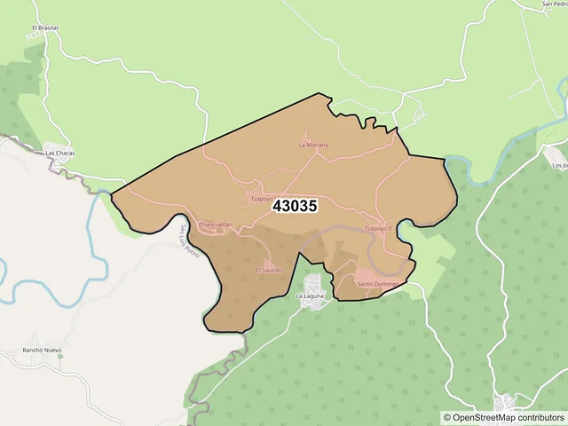 Mapa del código postal 43035, San Felipe Orizatlán, Hidalgo