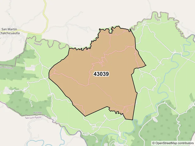 Mapa del código postal 43039, San Felipe Orizatlán, Hidalgo