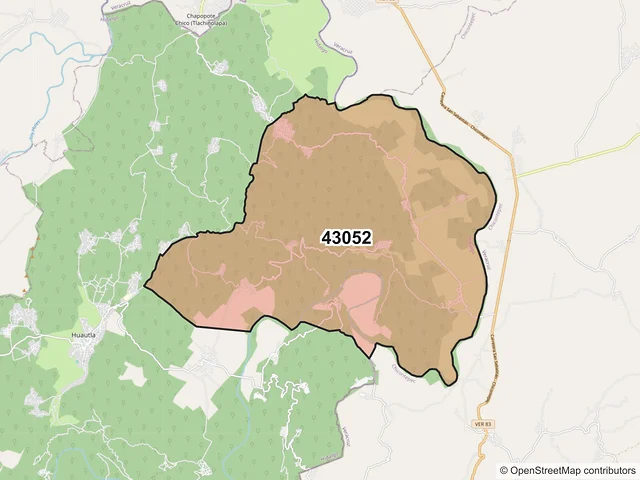Mapa del código postal 43052, Huautla, Hidalgo