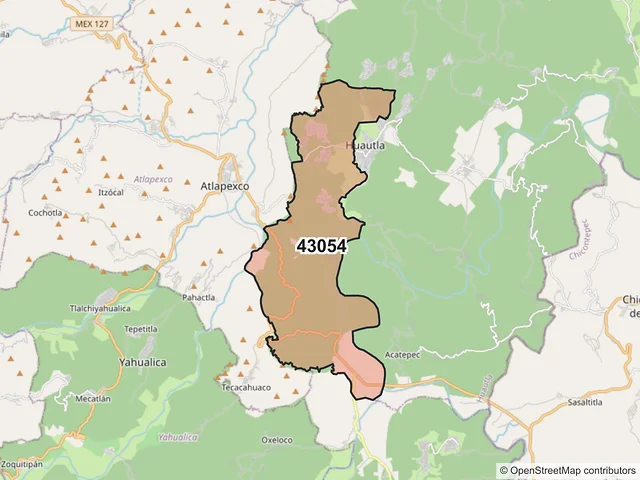 Mapa del código postal 43054, Huautla, Hidalgo