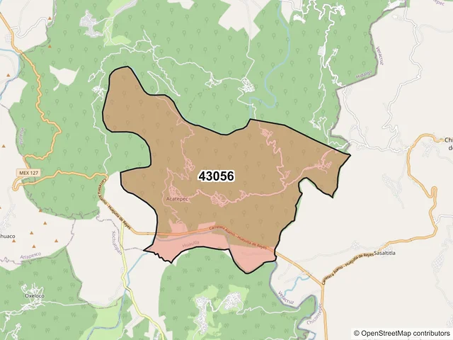 Mapa del código postal 43056, Huautla, Hidalgo