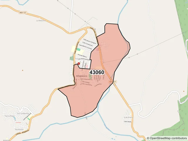Mapa del código postal 43060, Atlapexco, Hidalgo