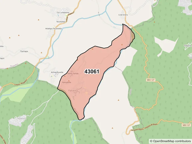 Mapa del código postal 43061, Atlapexco, Hidalgo