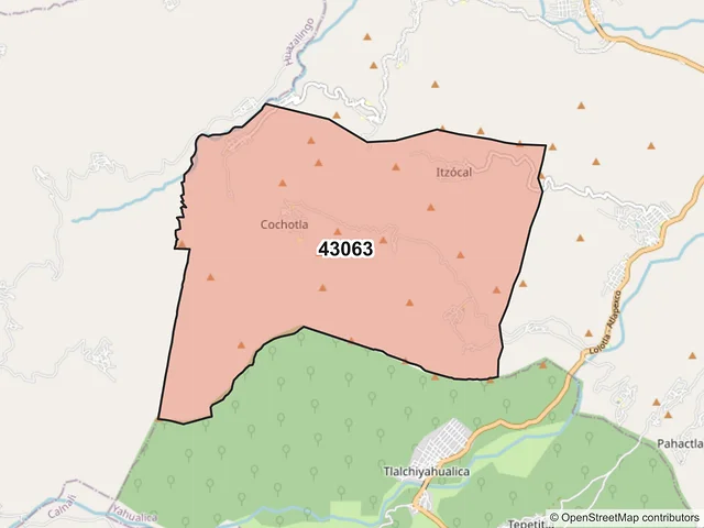 Mapa del código postal 43063, Atlapexco, Hidalgo