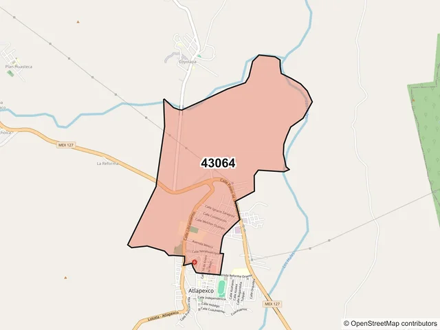 Mapa del código postal 43064, Atlapexco, Hidalgo