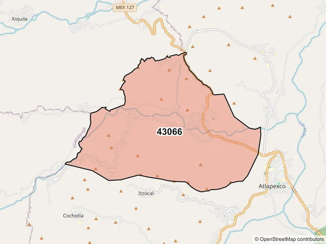 Mapa del código postal 43066, Atlapexco, Hidalgo