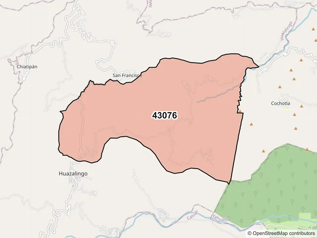 Mapa del código postal 43076, Huazalingo, Hidalgo
