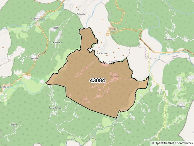 Mapa del código postal 43084, Yahualica, Hidalgo