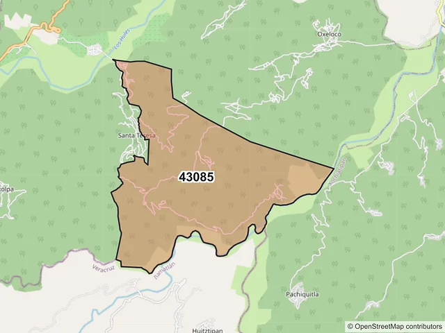 Mapa del código postal 43085, Yahualica, Hidalgo