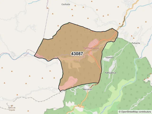 Mapa del código postal 43087, Yahualica, Hidalgo