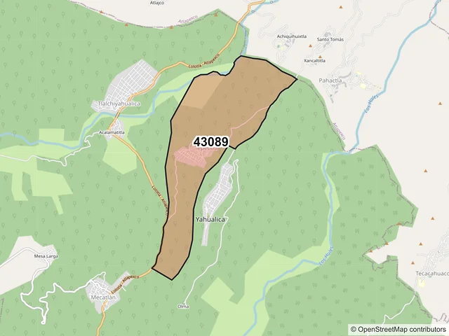 Mapa del código postal 43089, Yahualica, Hidalgo