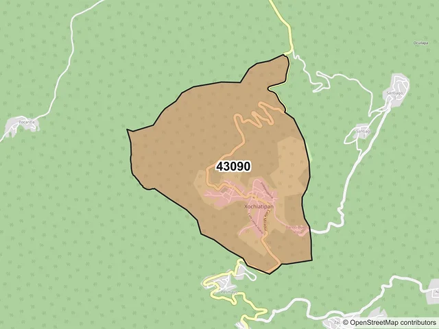 Mapa del código postal 43090, Xochiatipan, Hidalgo