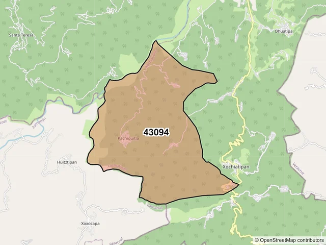 Mapa del código postal 43094, Xochiatipan, Hidalgo