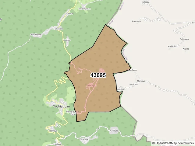 Mapa del código postal 43095, Xochiatipan, Hidalgo