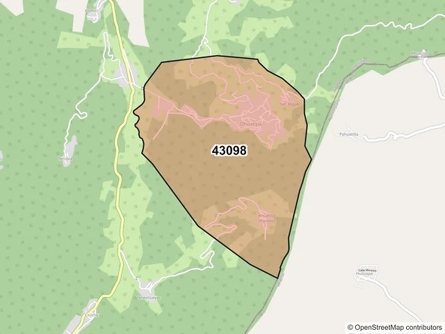 Mapa del código postal 43098, Xochiatipan, Hidalgo