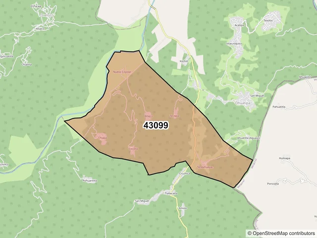 Mapa del código postal 43099, Xochiatipan, Hidalgo