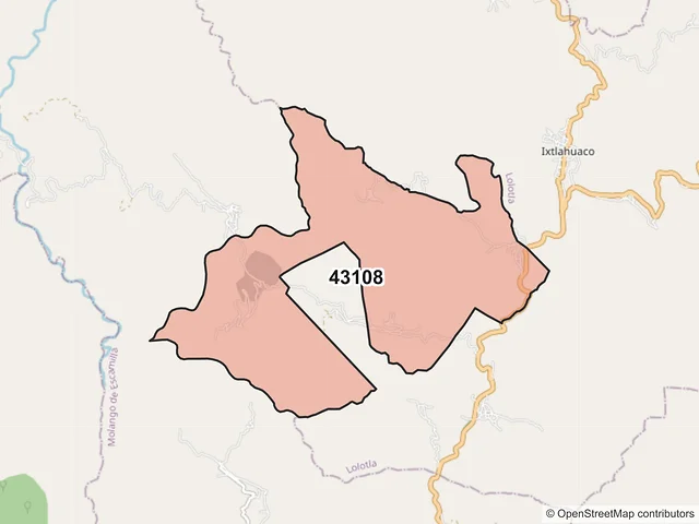Mapa del código postal 43108, Molango de Escamilla, Hidalgo