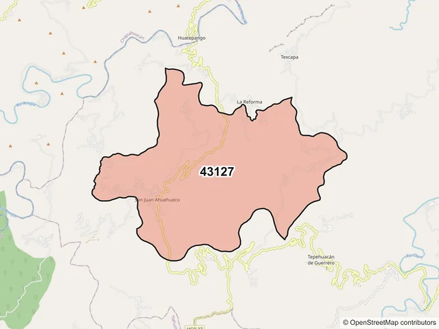 Mapa del código postal 43127, Tepehuacán de Guerrero, Hidalgo