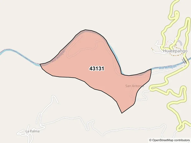 Mapa del código postal 43131, Tepehuacán de Guerrero, Hidalgo