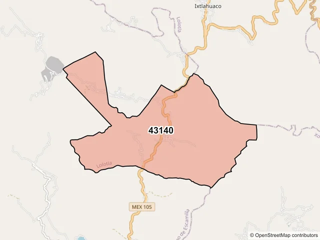 Mapa del código postal 43140, Lolotla, Hidalgo