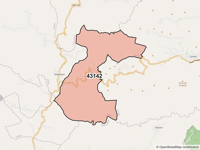 Mapa del código postal 43142, Lolotla, Hidalgo