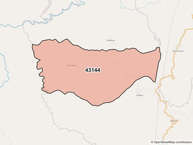 Mapa del código postal 43144, Lolotla, Hidalgo