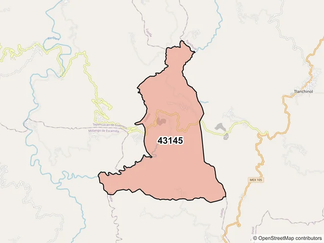 Mapa del código postal 43145, Lolotla, Hidalgo