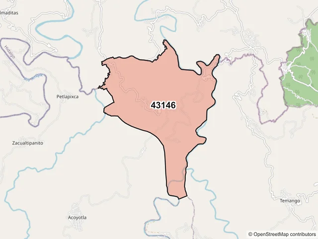 Mapa del código postal 43146, Lolotla, Hidalgo