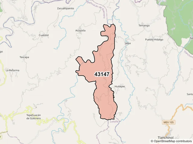Mapa del código postal 43147, Lolotla, Hidalgo