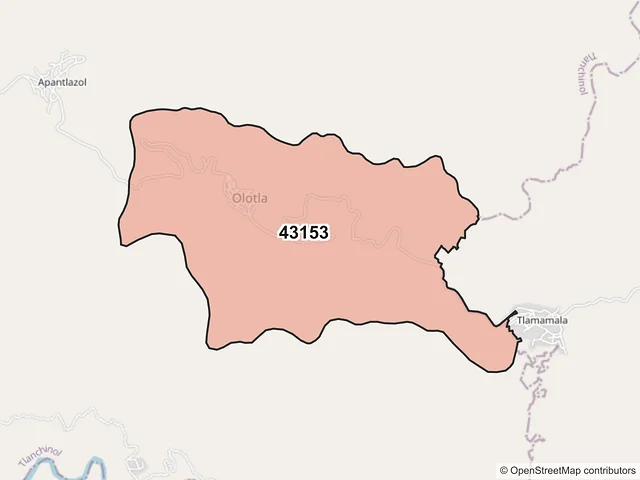 Mapa del código postal 43153, Tlanchinol, Hidalgo