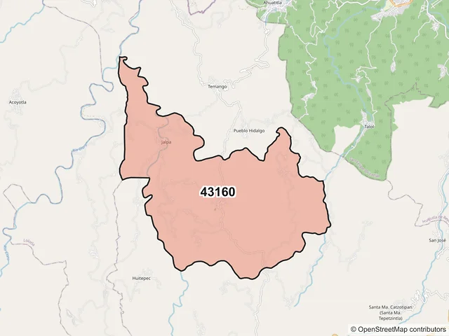 Mapa del código postal 43160, Tlanchinol, Hidalgo