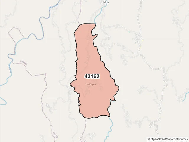 Mapa del código postal 43162, Tlanchinol, Hidalgo