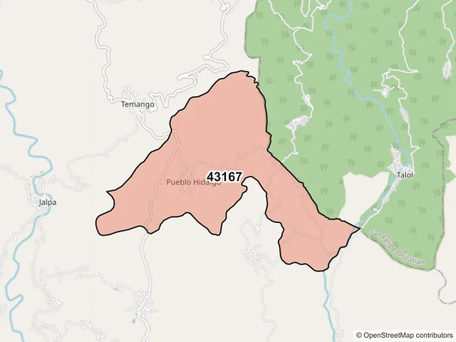 Mapa del código postal 43167, Tlanchinol, Hidalgo