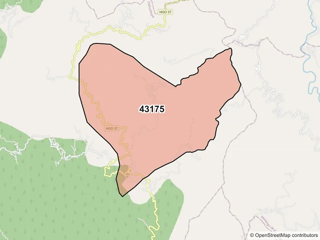 Mapa del código postal 43175, Tlahuiltepa, Hidalgo