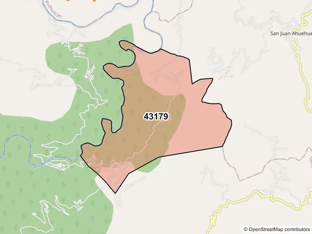 Mapa del código postal 43179, Tlahuiltepa, Hidalgo