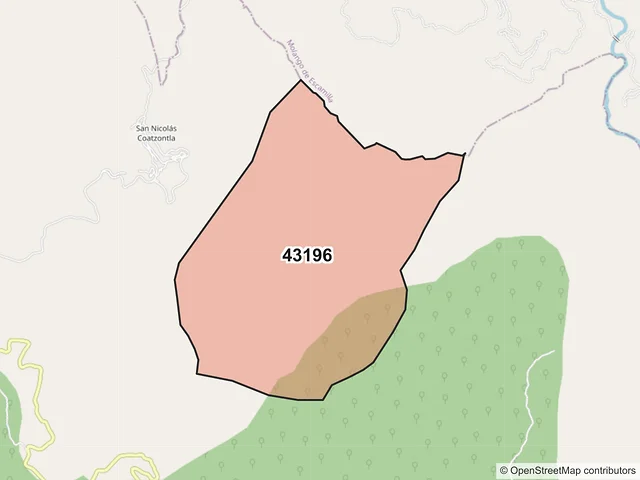 Mapa del código postal 43196, Juárez Hidalgo, Hidalgo