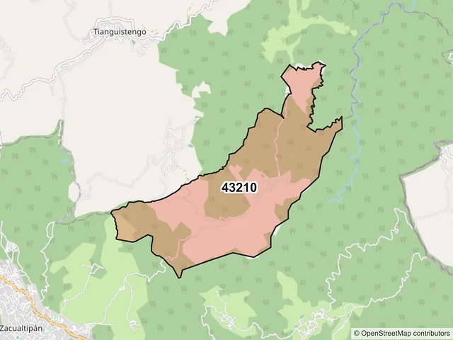 Mapa del código postal 43210, Zacualtipán de Ángeles, Hidalgo