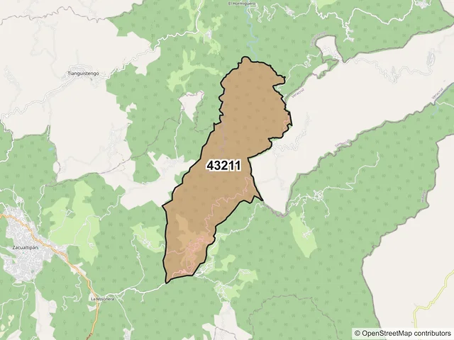 Mapa del código postal 43211, Zacualtipán de Ángeles, Hidalgo
