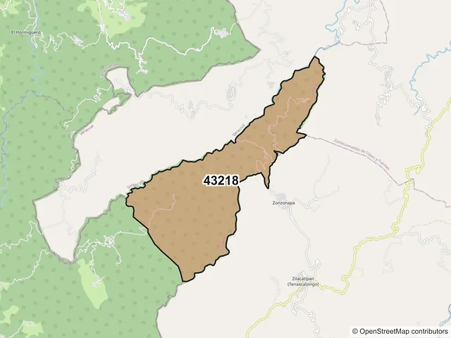 Mapa del código postal 43218, Zacualtipán de Ángeles, Hidalgo