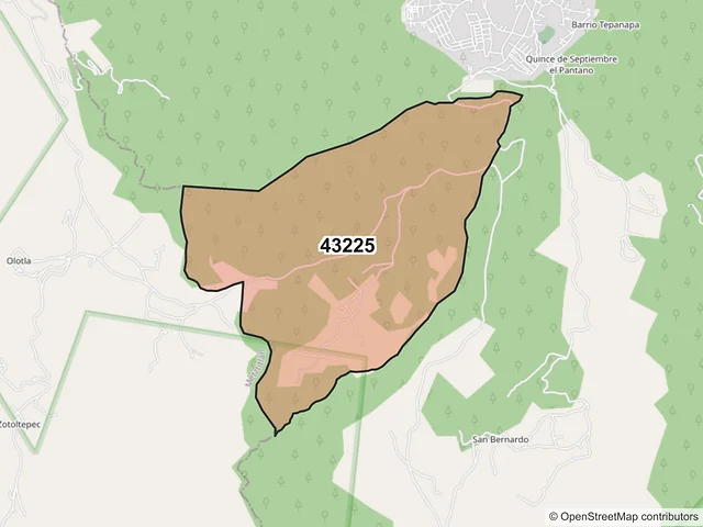 Mapa del código postal 43225, Zacualtipán de Ángeles, Hidalgo