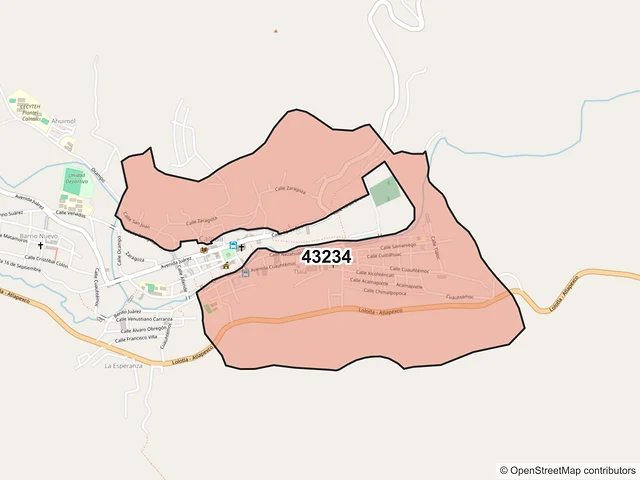 Mapa del código postal 43234, Calnali, Hidalgo