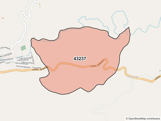 Mapa del código postal 43237, Calnali, Hidalgo
