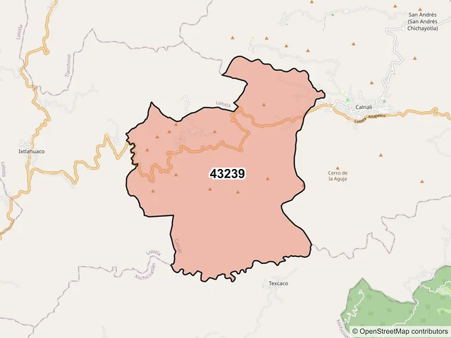 Mapa del código postal 43239, Calnali, Hidalgo