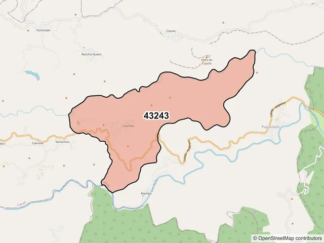 Mapa del código postal 43243, Calnali, Hidalgo