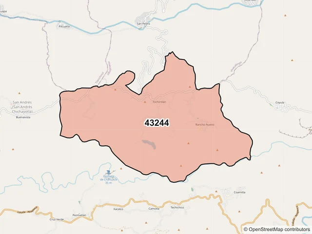 Mapa del código postal 43244, Calnali, Hidalgo