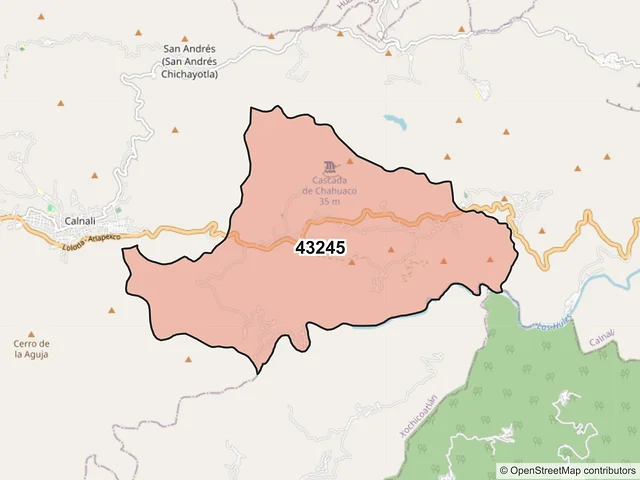 Mapa del código postal 43245, Calnali, Hidalgo
