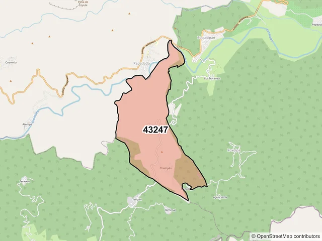 Mapa del código postal 43247, Calnali, Hidalgo