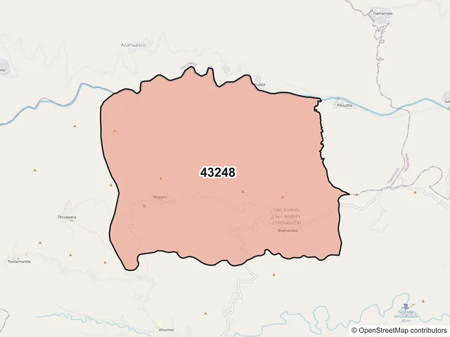 Mapa del código postal 43248, Calnali, Hidalgo