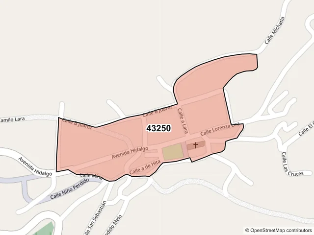 Mapa del código postal 43250, Xochicoatlán, Hidalgo