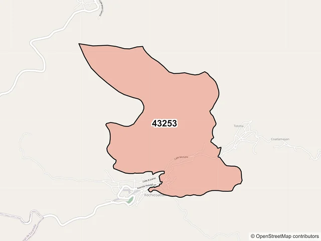 Mapa del código postal 43253, Xochicoatlán, Hidalgo